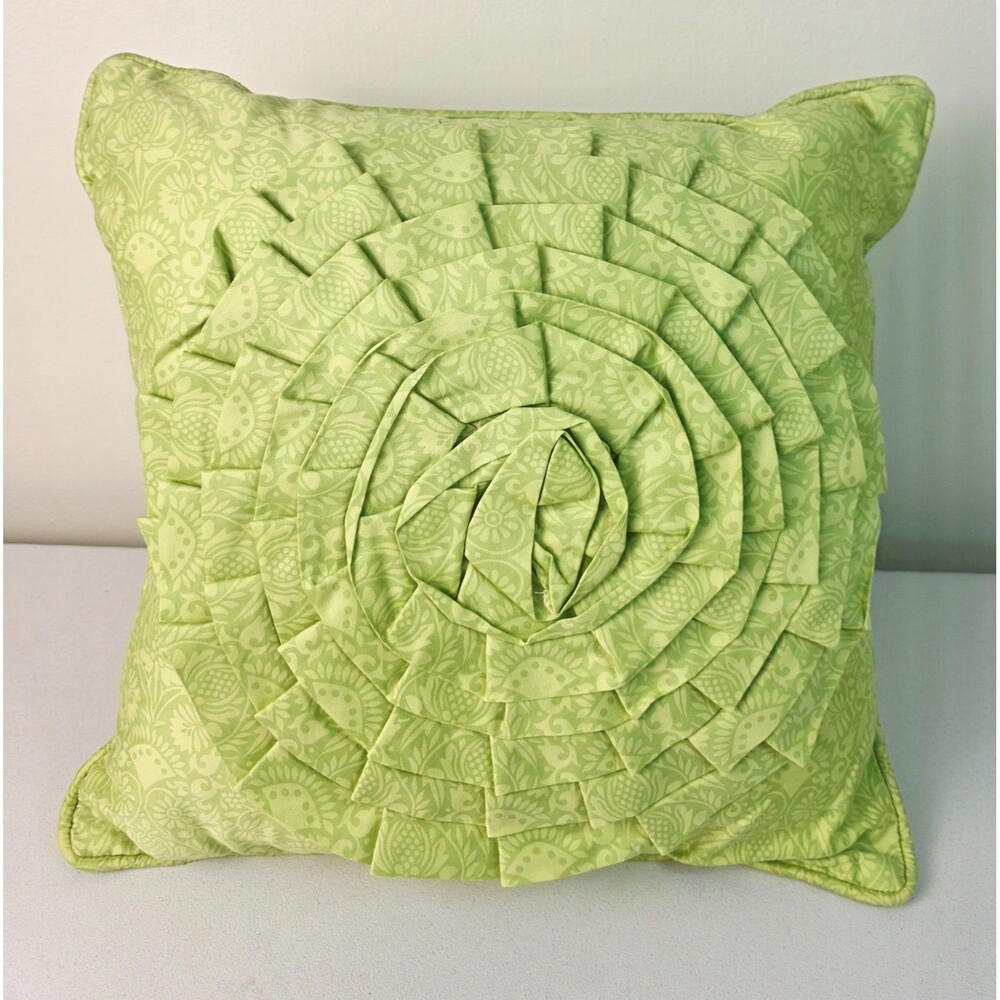 AMY BUTLER FOR WELSPUN 100% Organic Cotton Green Rosette Throw Pillow 16 x 16